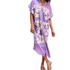 NEW MOMO ibiza embroidered kaftan midi dress in purple